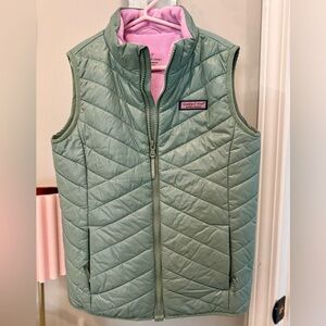 Vineyard Vines Light Sage Quilted Vest with Pink Lining